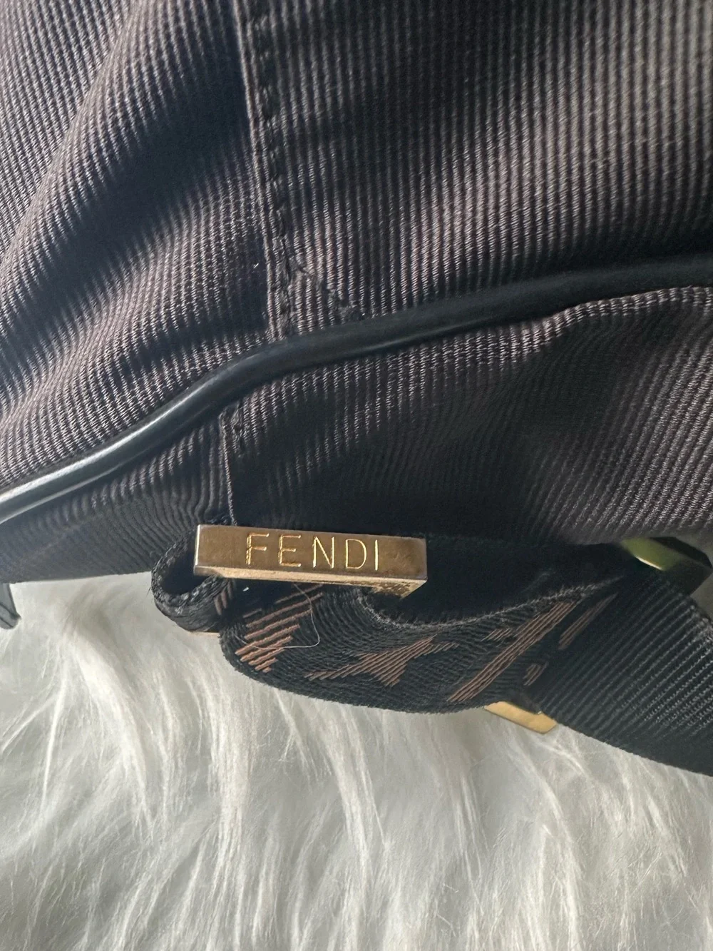 Vintage Fendi Roma 1925 Black Nylon Messenger Crossbody Bag